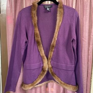 Vintage Purple Cardigan w/ Real Fur Trim